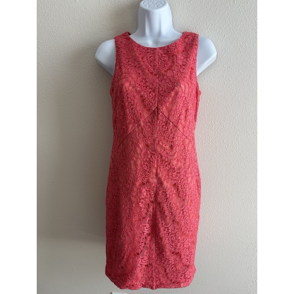 Vince Camuto Coral Lace Overlay Sheath Dress Cocktail Party Wedding Size 4